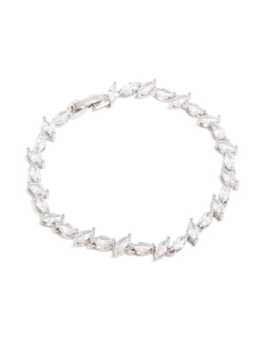 Silver Cubic Zirconia Alternating Marquise Tennis Bracelet - Image 2
