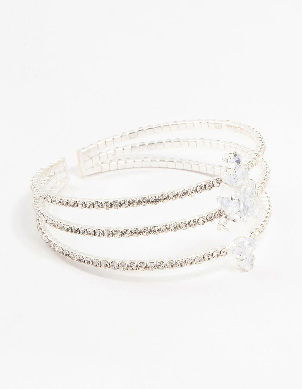 Silver Cubic Zirconia Butterfly Layered Wrist Cuff