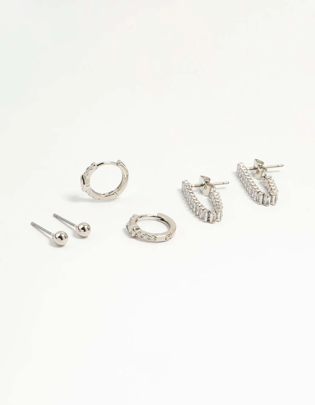 Silver Cubic Zirconia Chain & Sleek Stud Earrings 3-Pack