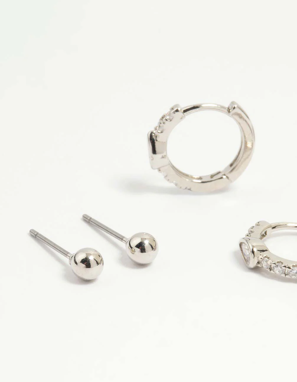 Silver Cubic Zirconia Chain & Sleek Stud Earrings 3-Pack - Image 4