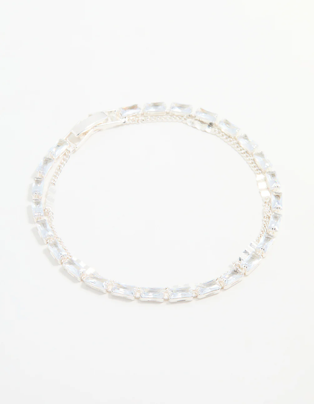 Silver Cubic Zirconia Diamante & Chain Bracelet