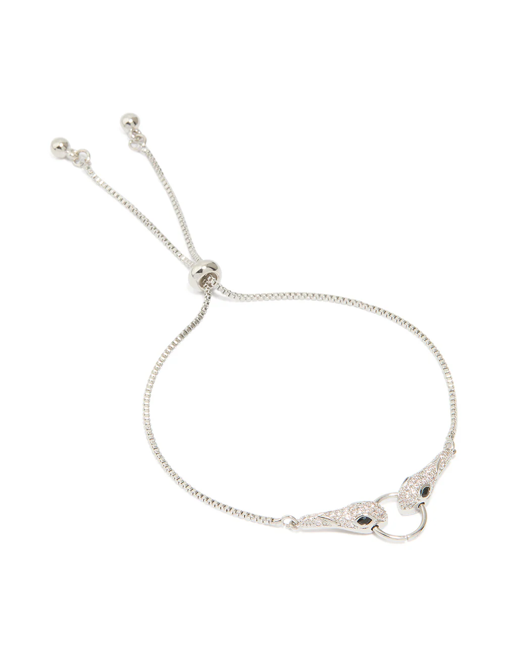 Silver Cubic Zirconia Double Snake Toggle Bracelet