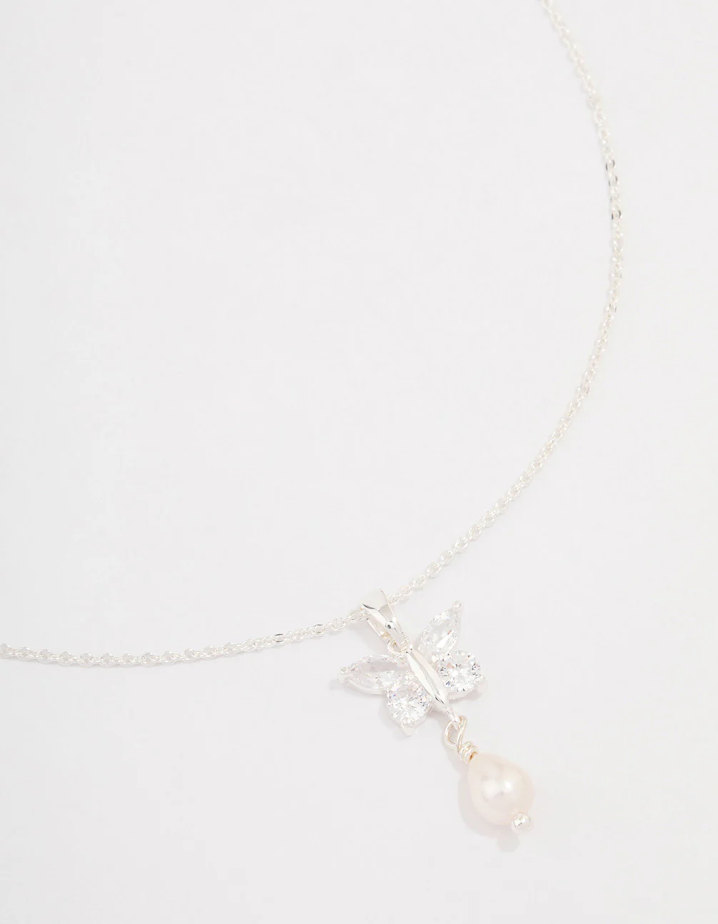 Silver Cubic Zirconia Flower Pearl Pendant Necklace
