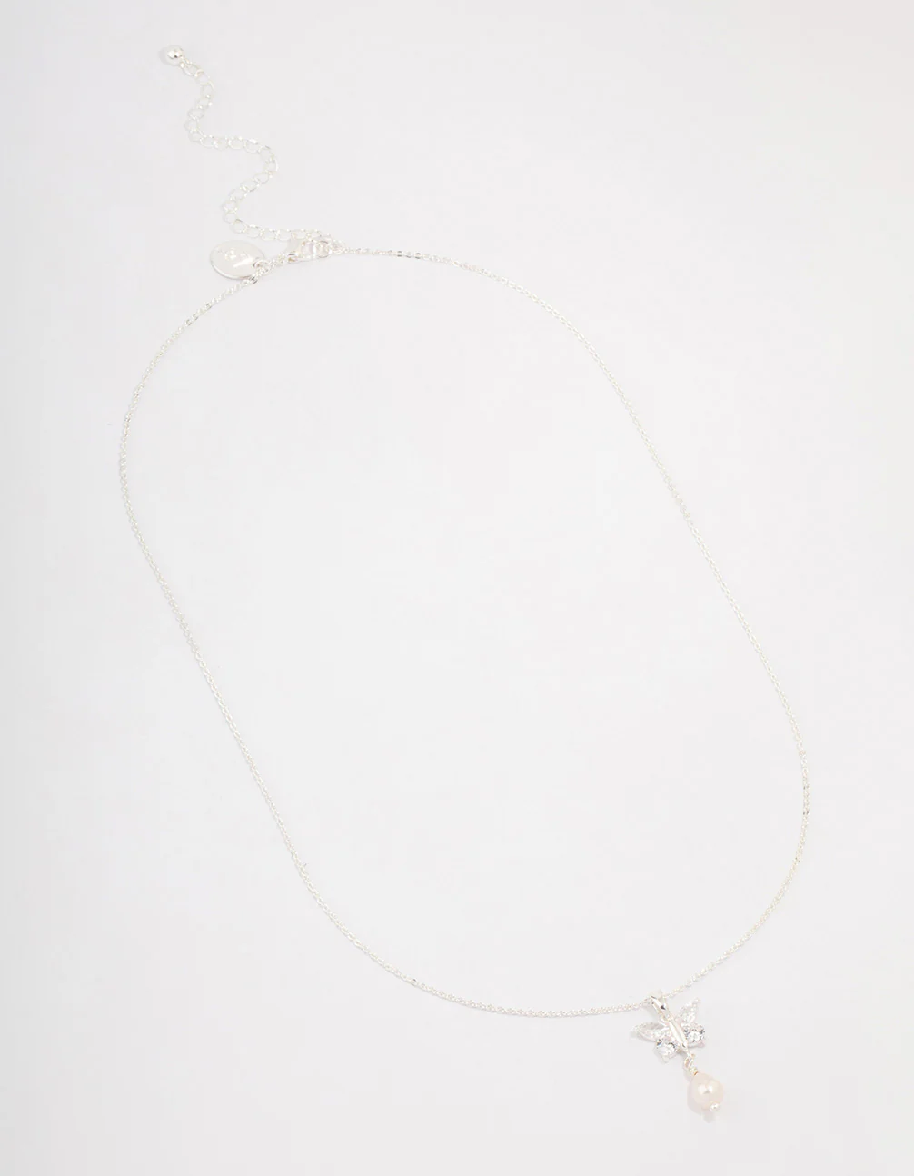 Silver Cubic Zirconia Flower Pearl Pendant Necklace - Image 2