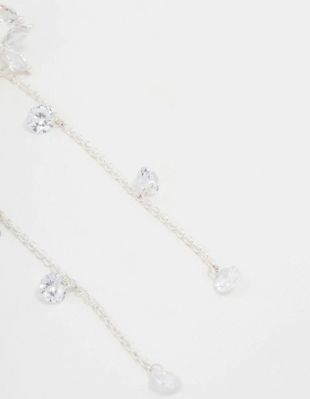 Silver Plated Cubic Zirconia Flower Station Drop Earrings - Image 3