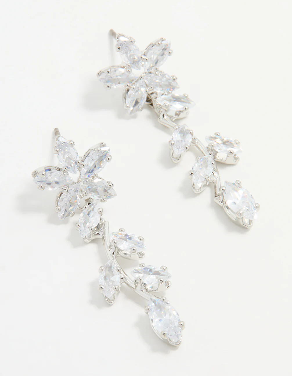Silver Cubic Zirconia Flower Trail Drop Earrings