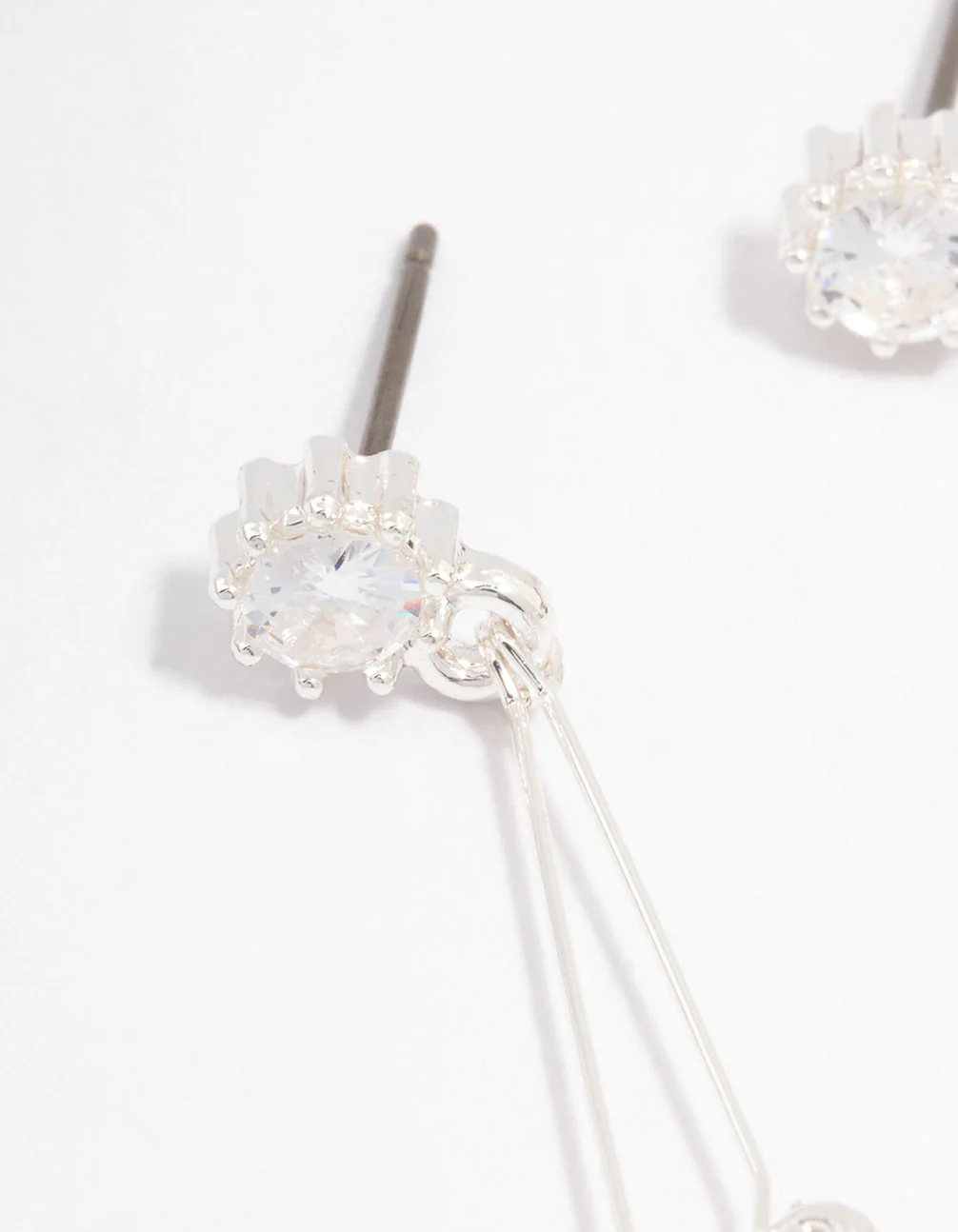 Silver Cubic Zirconia Flower Waterfall Drop Earrings - Image 2