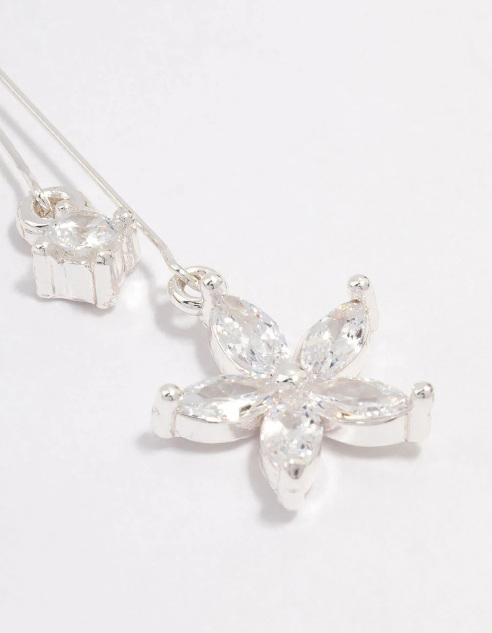 Silver Cubic Zirconia Flower Waterfall Drop Earrings - Image 3