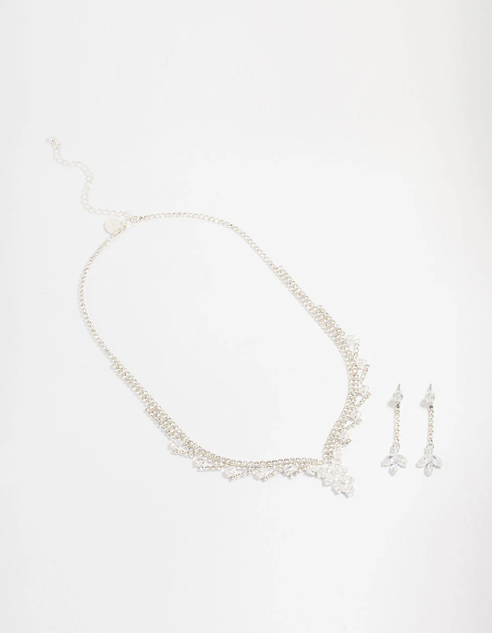 Silver Cubic Zirconia Geometric Pear V-Necklace & Earrings Set - Image 2