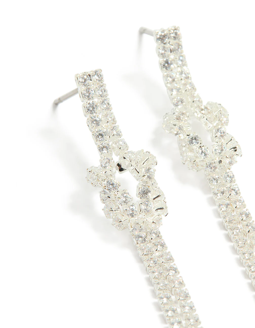 Silver Cubic Zirconia Knot Drop Earrings - Image 2