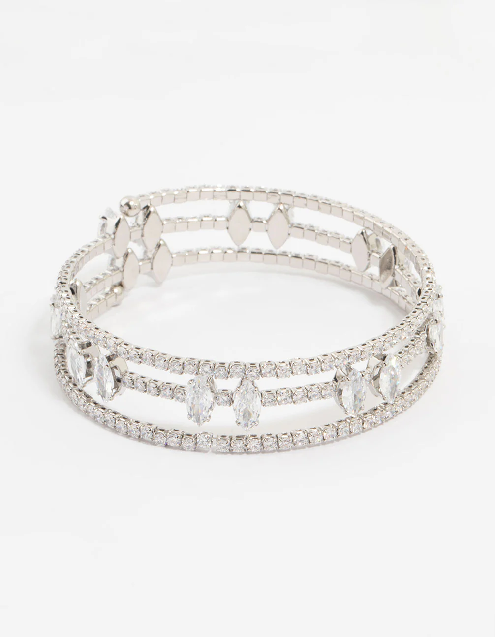 Silver Cubic Zirconia Marquise Wrap Bangle