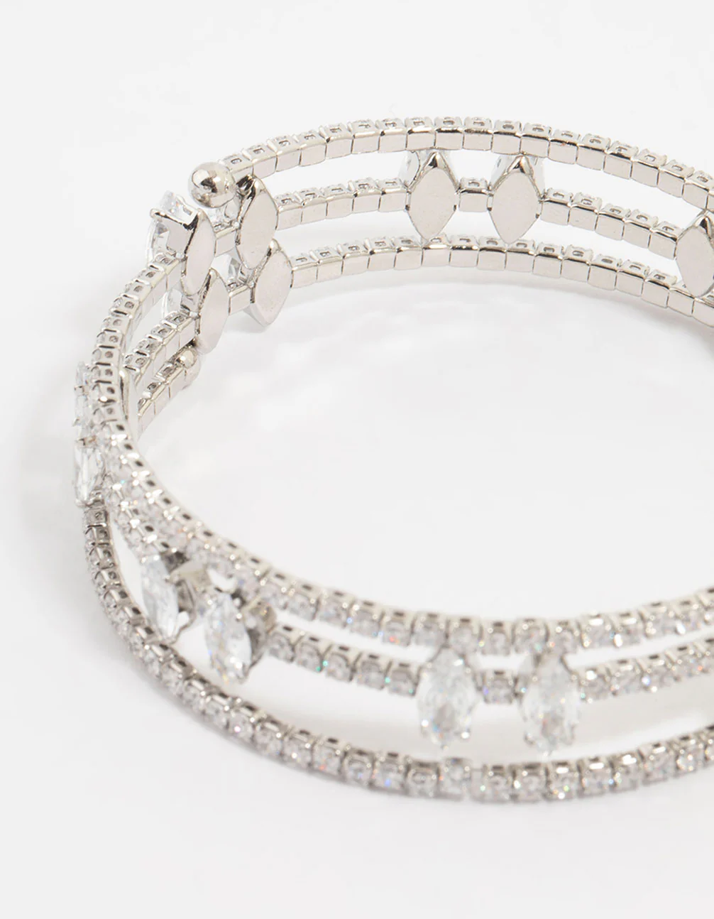 Silver Cubic Zirconia Marquise Wrap Bangle - Image 3