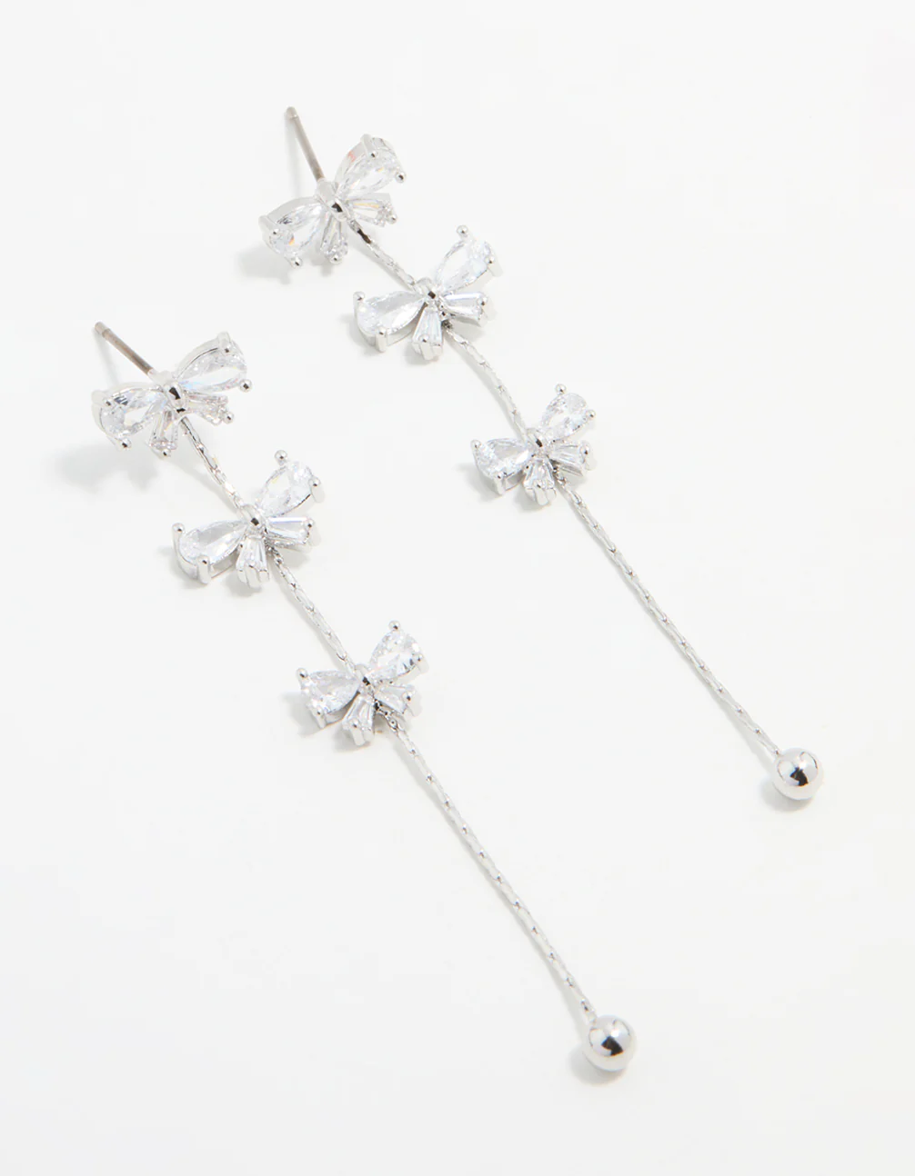 Silver Cubic Zirconia Mini Bow Drop Earrings
