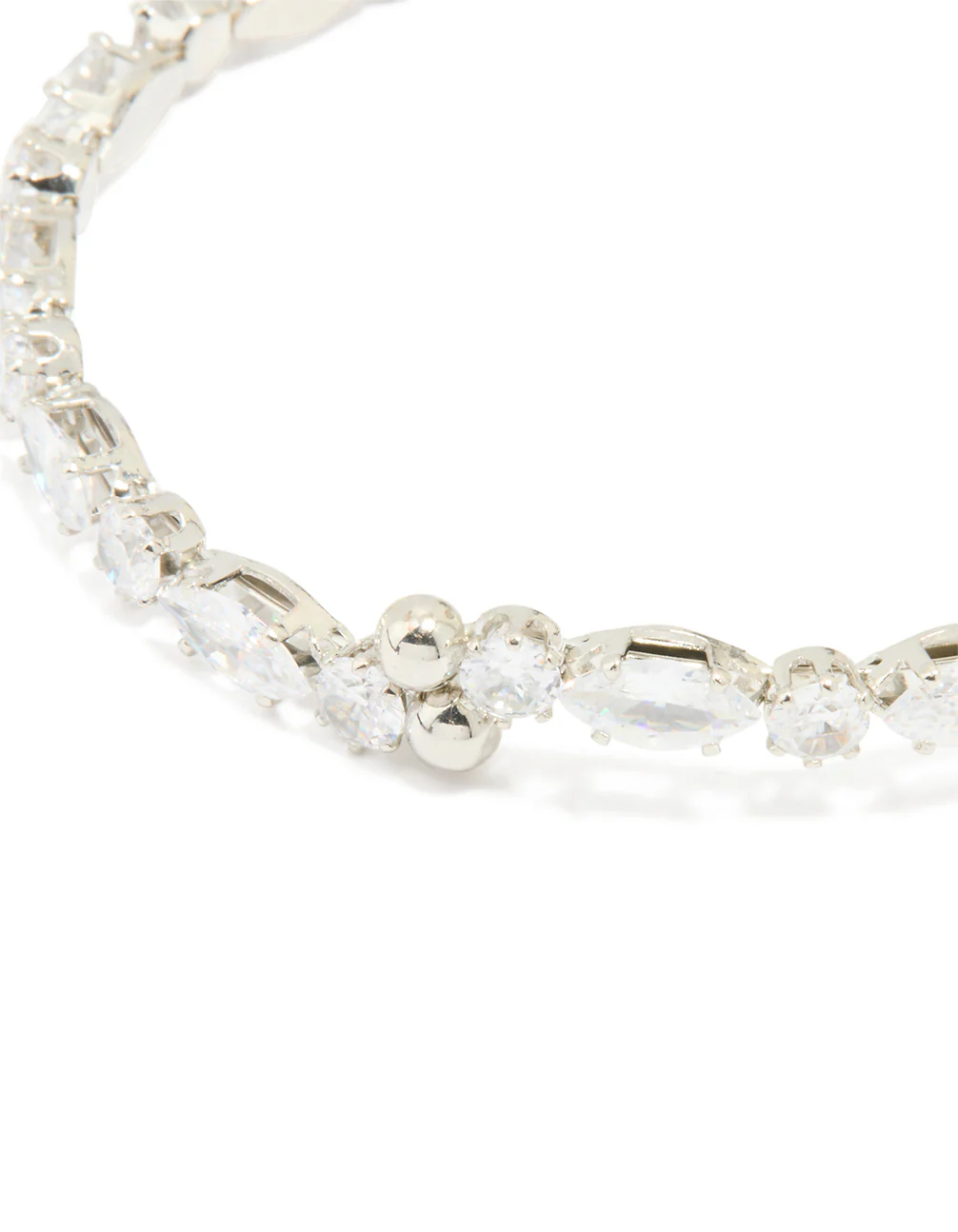 Silver Cubic Zirconia Mixed Stone Wrist Cuff - Image 3