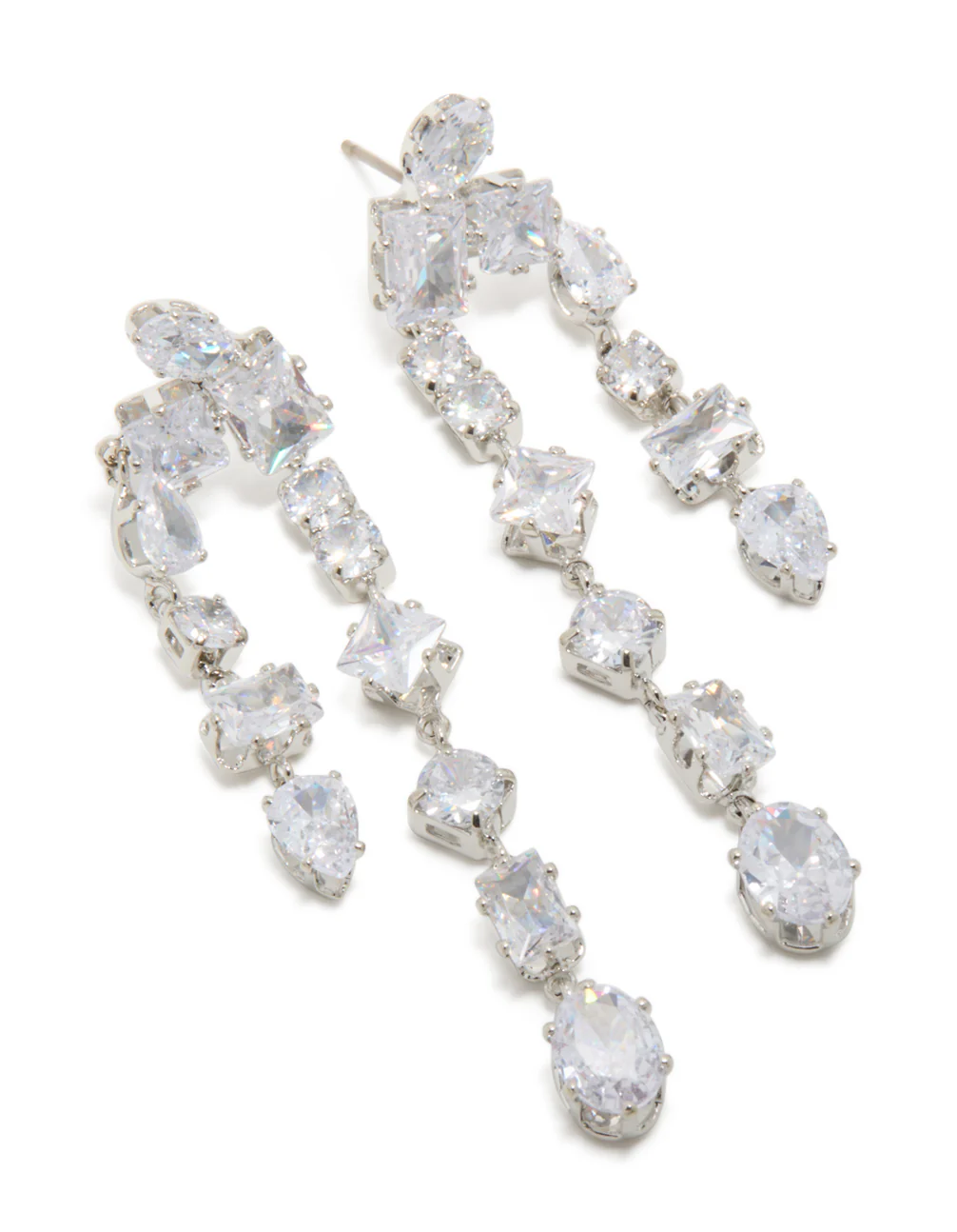 Silver Cubic Zirconia Multi Asymmetrical Drop Earrings - Image 2