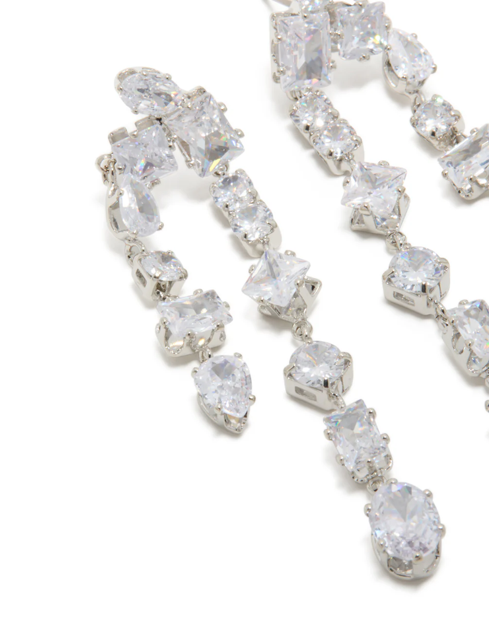 Silver Cubic Zirconia Multi Asymmetrical Drop Earrings - Image 4