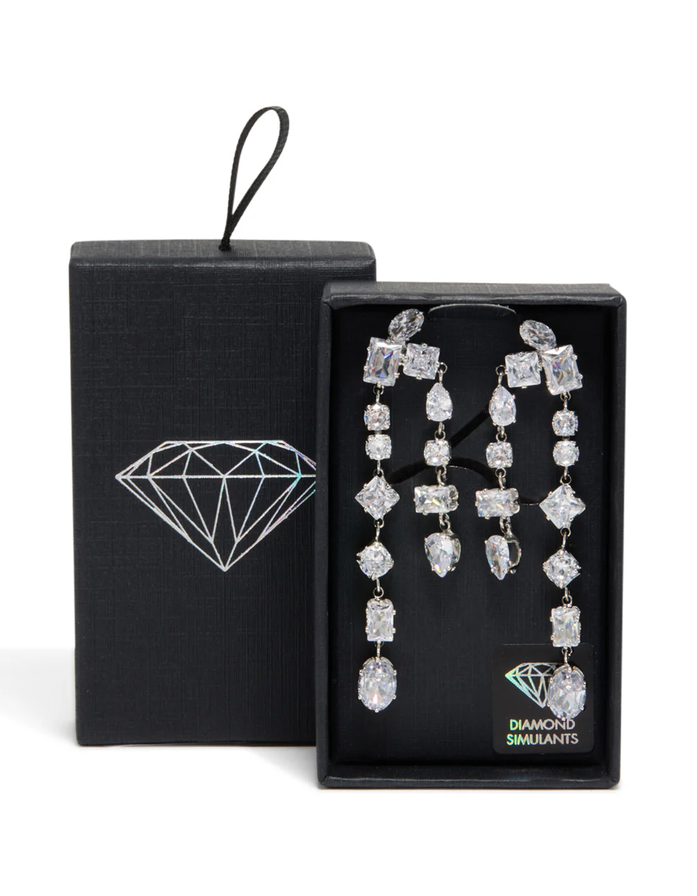 Silver Cubic Zirconia Multi Asymmetrical Drop Earrings - Image 5