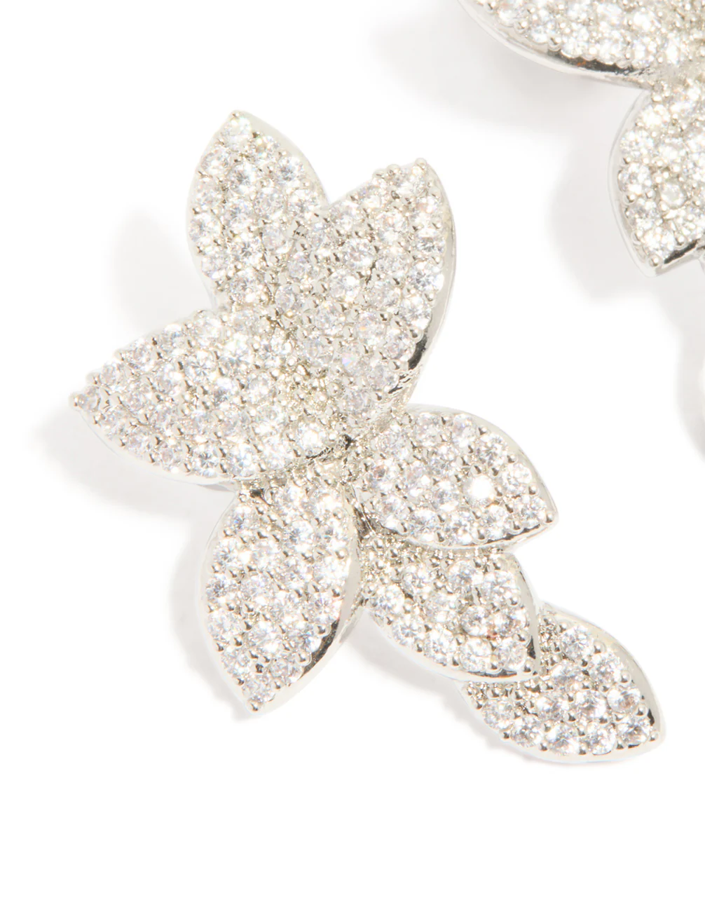 Silver Cubic Zirconia Pave Flower Stud Earrings - Image 4