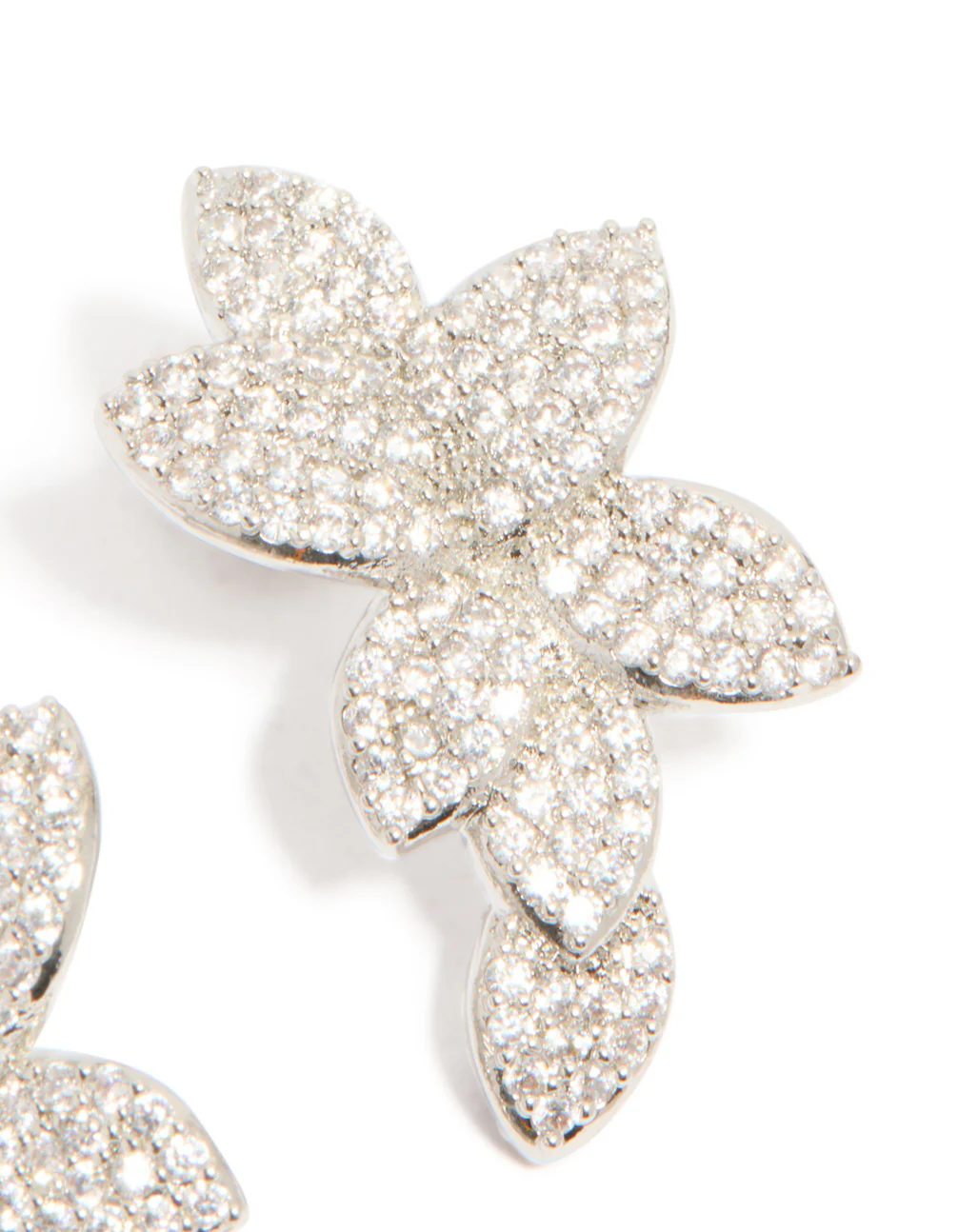 Silver Cubic Zirconia Pave Flower Stud Earrings - Image 5