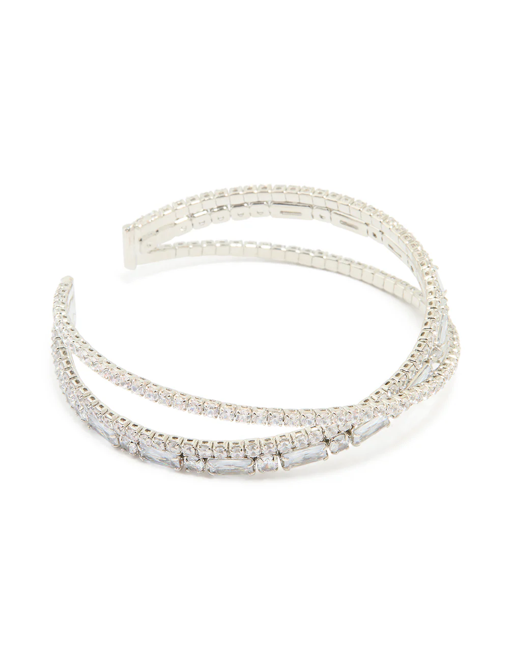 Silver Cubic Zirconia Rectangular Wrap Wrist Cuff