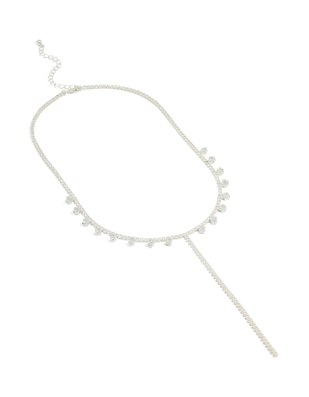 Silver Cubic Zirconia Square Drop Y-Necklace - Image 2