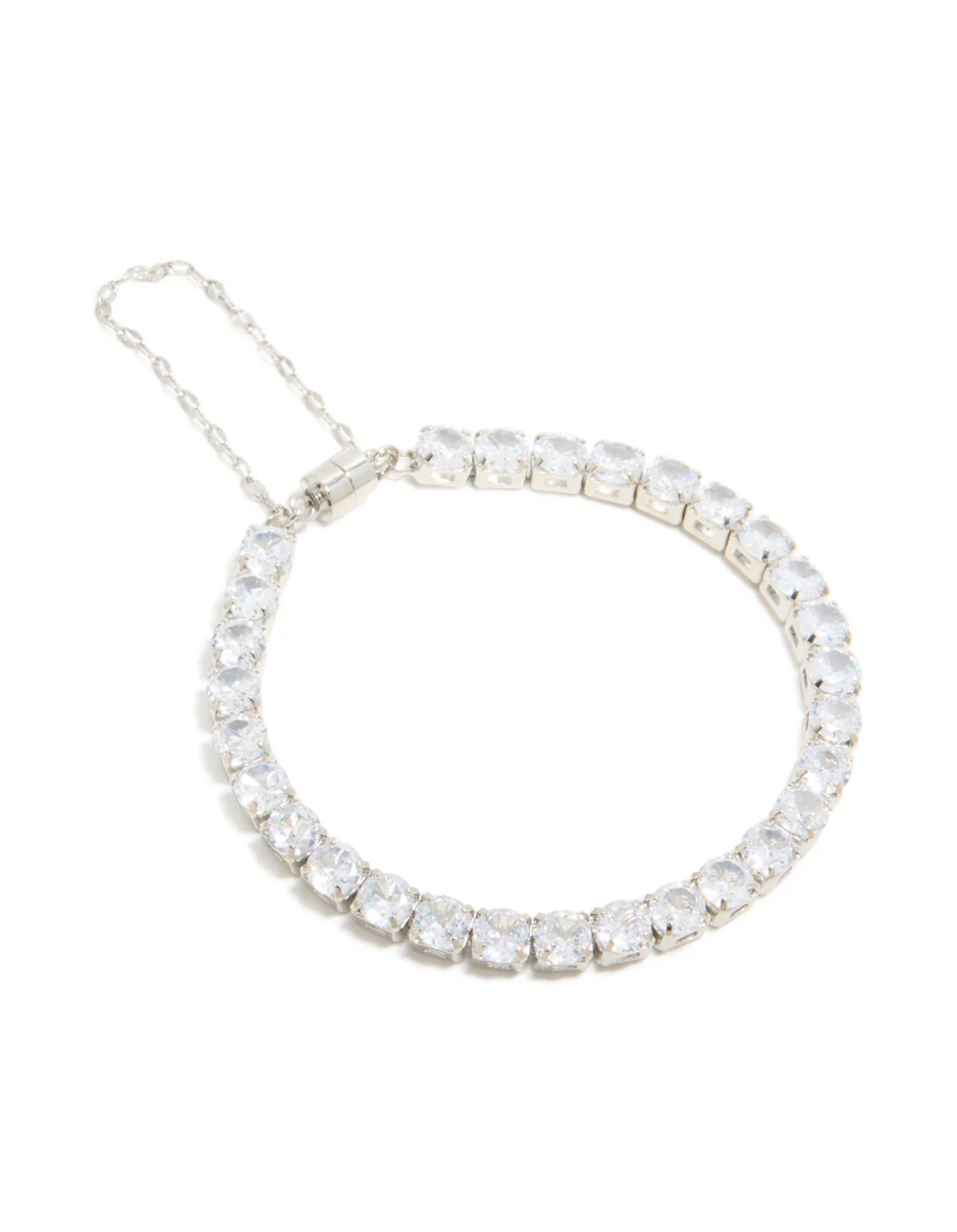 Silver Cubic Zirconia Square Magnetic Tennis Bracelet - Image 2