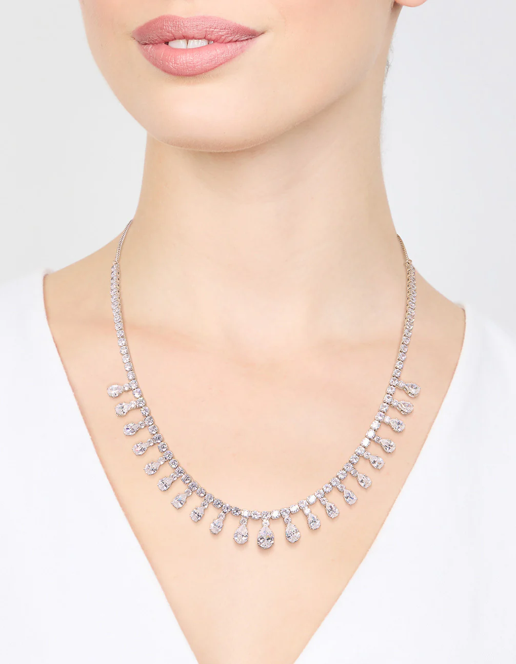 Silver Cubic Zirconia Statement Necklace - Image 2