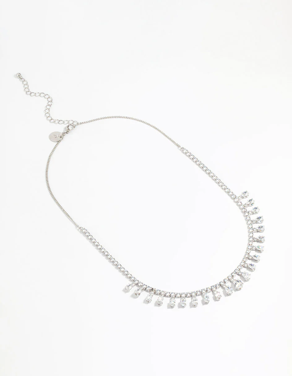 Silver Cubic Zirconia Statement Necklace - Image 4