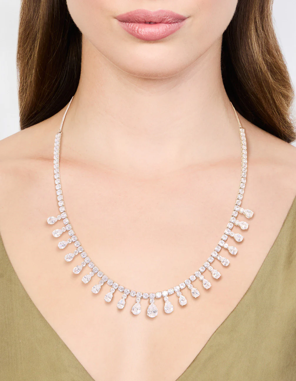 Silver Cubic Zirconia Statement Necklace - Image 6