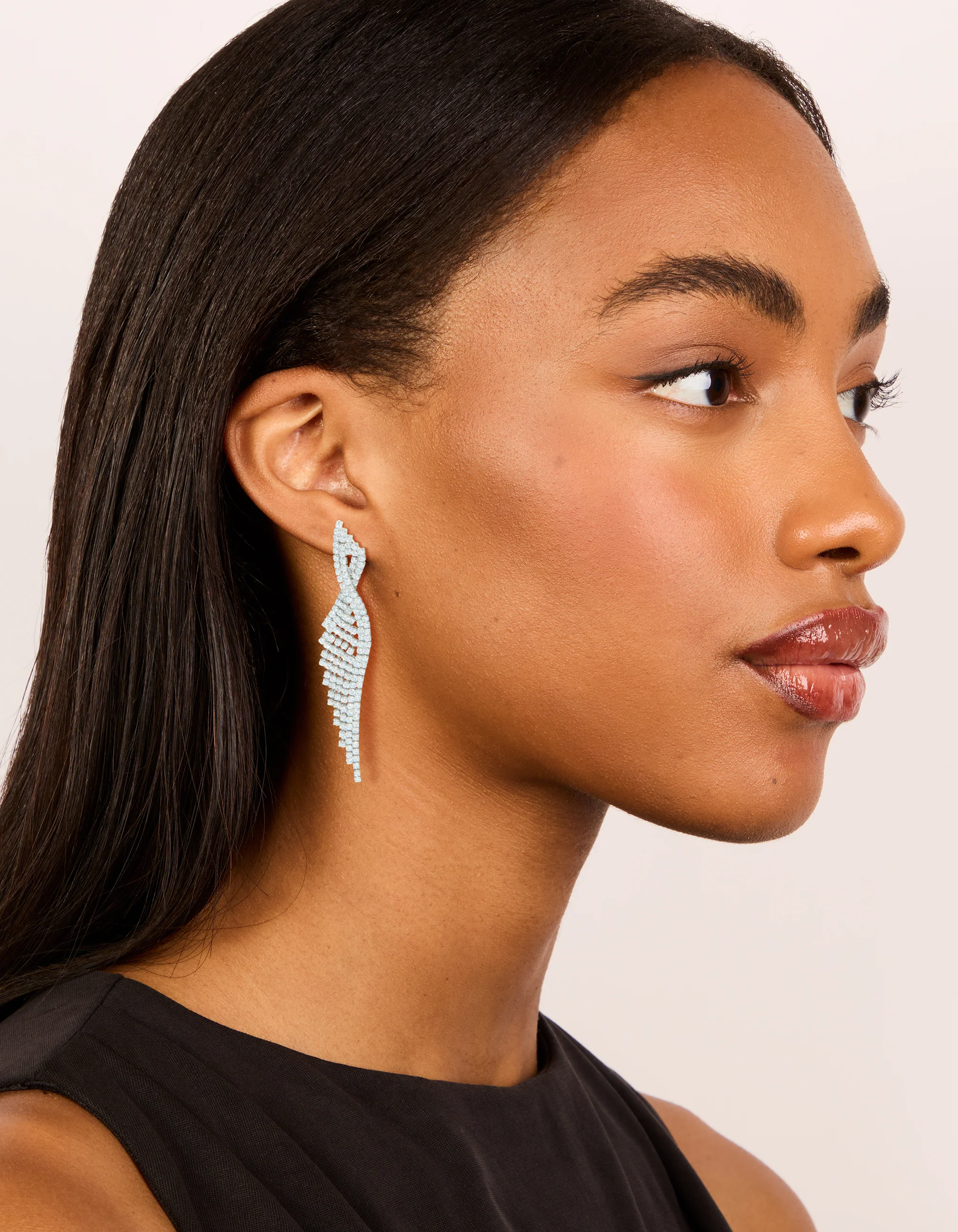 Silver Cubic Zirconia Statement Wing Drop Earrings - Image 3