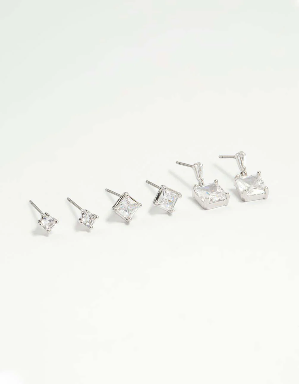 Silver Cubic Zirconia Stud & Drop Earrings 3-Pack
