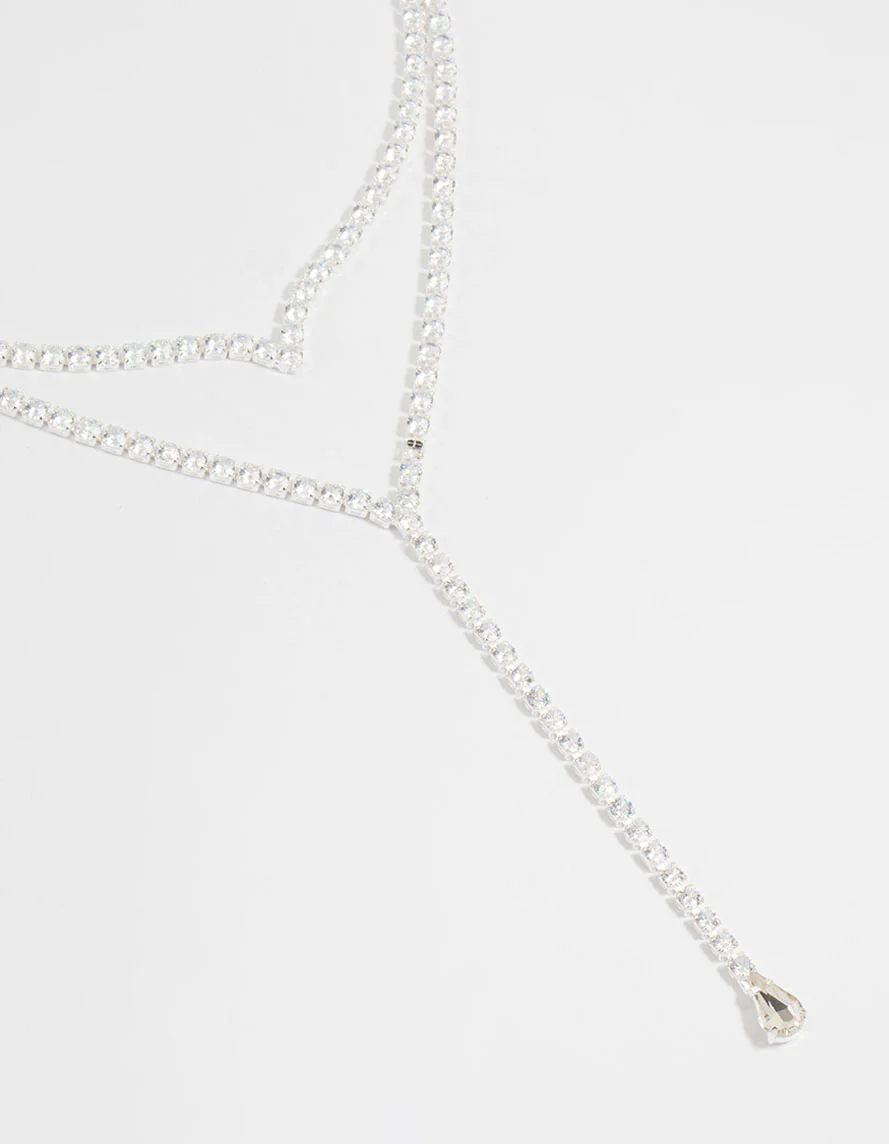 Silver Cubic Zirconia V Necklace