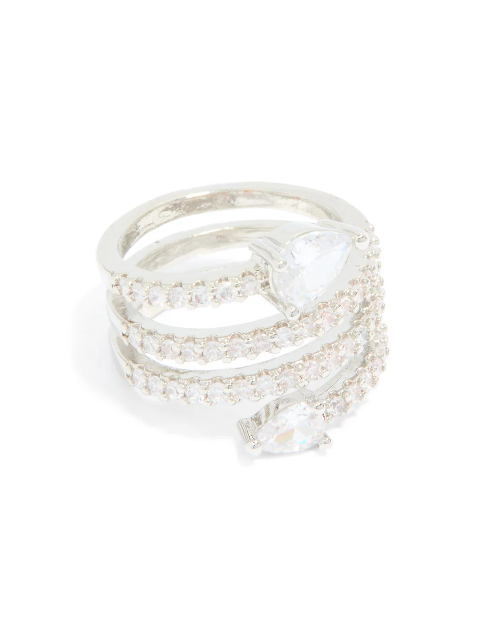 Silver Cubic Zirconia Wrapped Around Arrow Layered Ring - Image 2