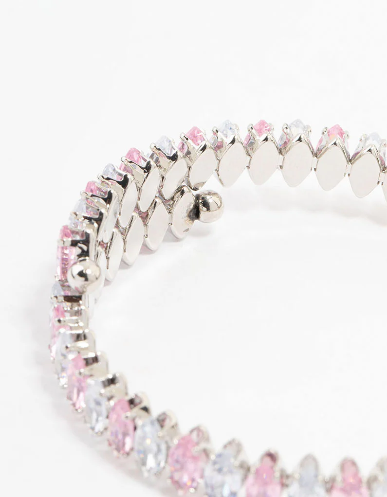 Silver Cubic Zirconia Wrapped Pink Bracelet - Image 3