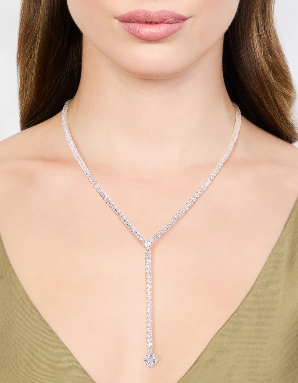 Silver Cubic Zirconia Y-Necklace - Image 2