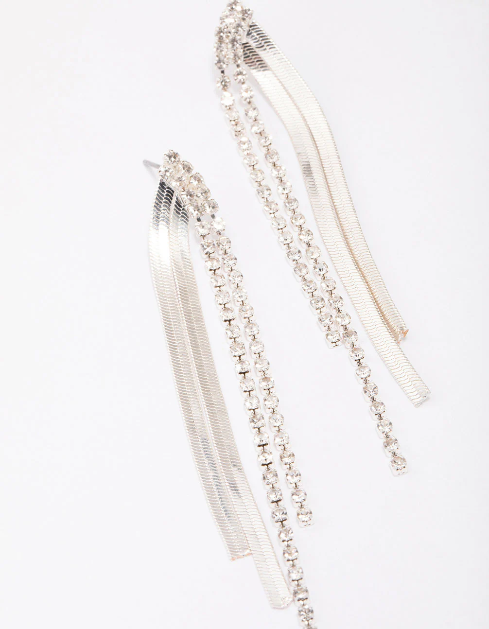 Silver Cup Chain Diamante Drop Earrings - Image 2