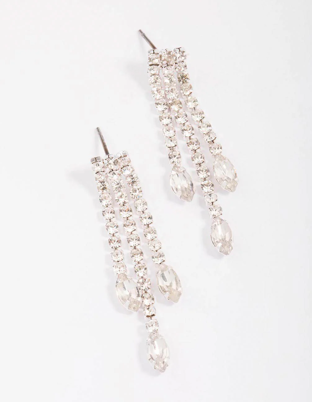Silver Cup Chain Pear Diamante Drop Earrings