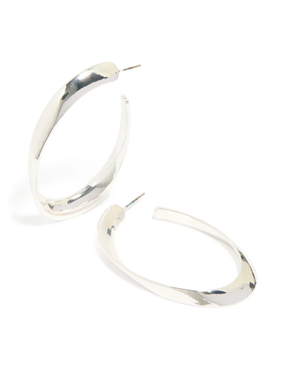 Silver Curved Long Hoop Earrings - Image 2