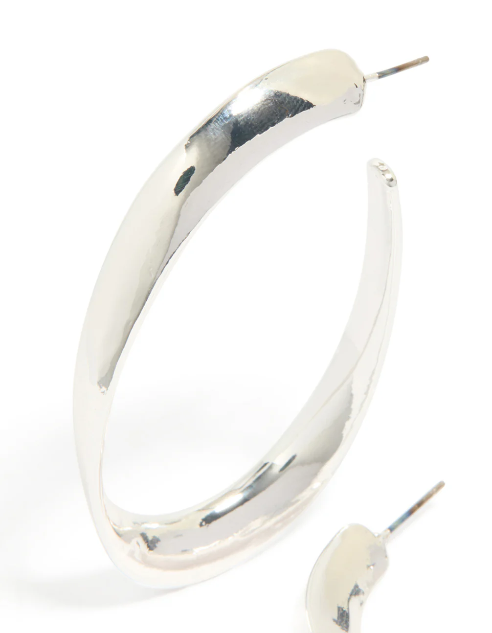 Silver Curved Long Hoop Earrings - Image 4