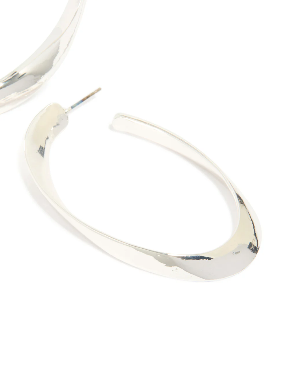 Silver Curved Long Hoop Earrings - Image 5