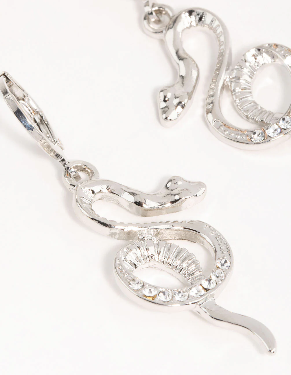 Silver Curved Snake Hoop Earrings - Image 4
