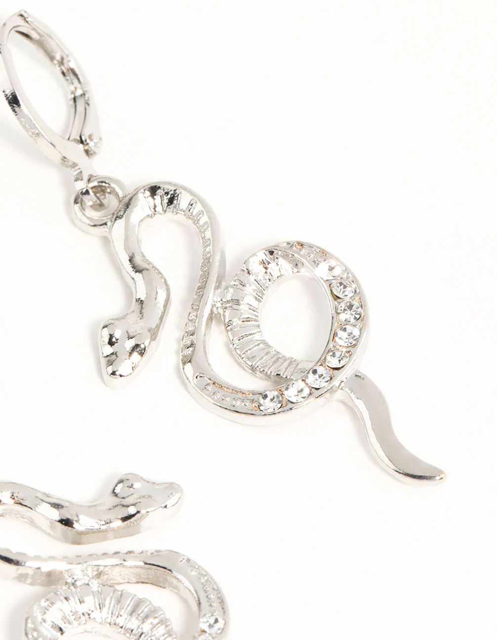 Silver Curved Snake Hoop Earrings - Image 5