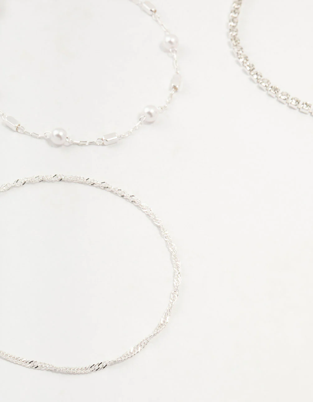 Silver Dainty Pearl Bracelets & Anklets Set - Image 2