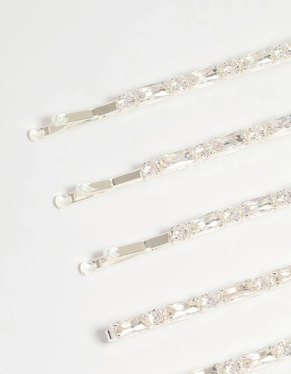 Silver Diamante Baguette & Round Hair Slides 5-Pack - Image 2