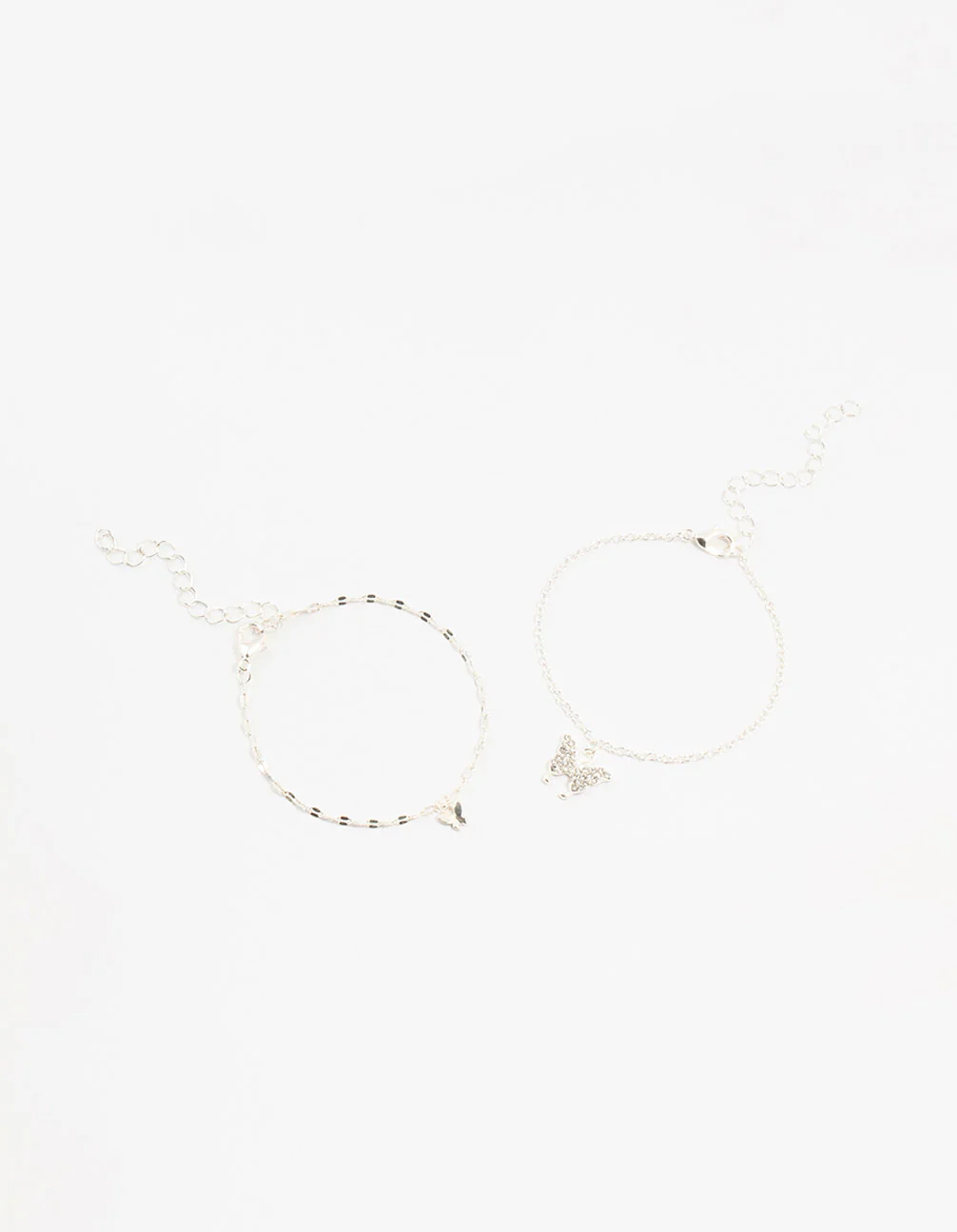 Silver Diamante Butterfly Charm Bracelets 2-Pack