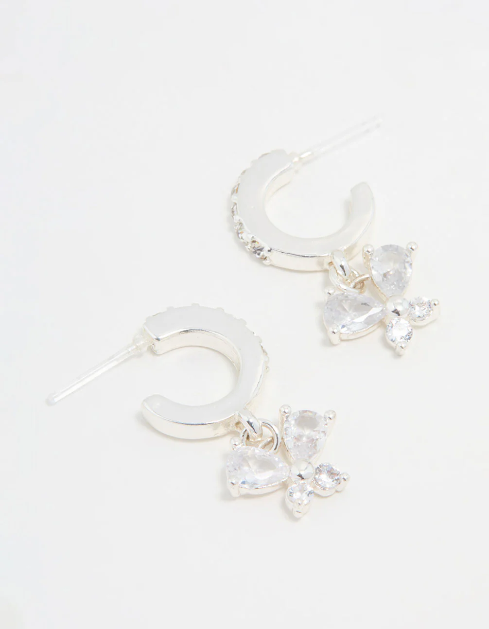 Silver Diamante Butterfly Hoop Earrings