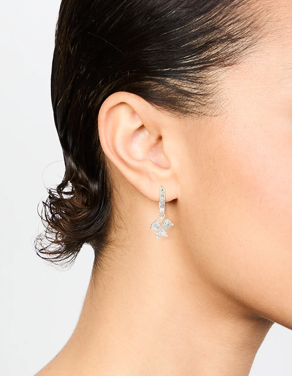 Silver Diamante Butterfly Hoop Earrings - Image 2