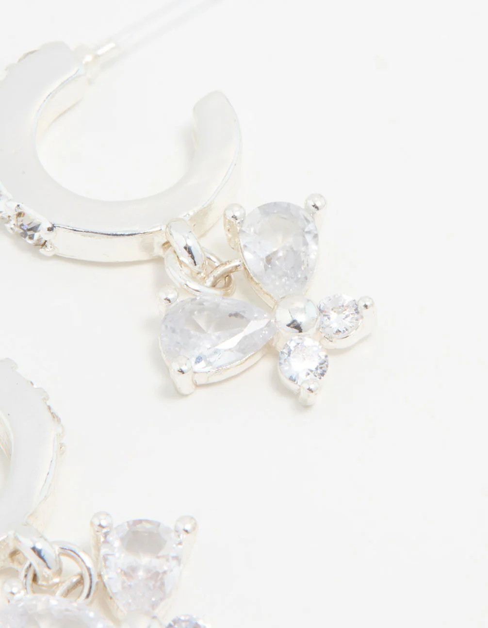 Silver Diamante Butterfly Hoop Earrings - Image 5