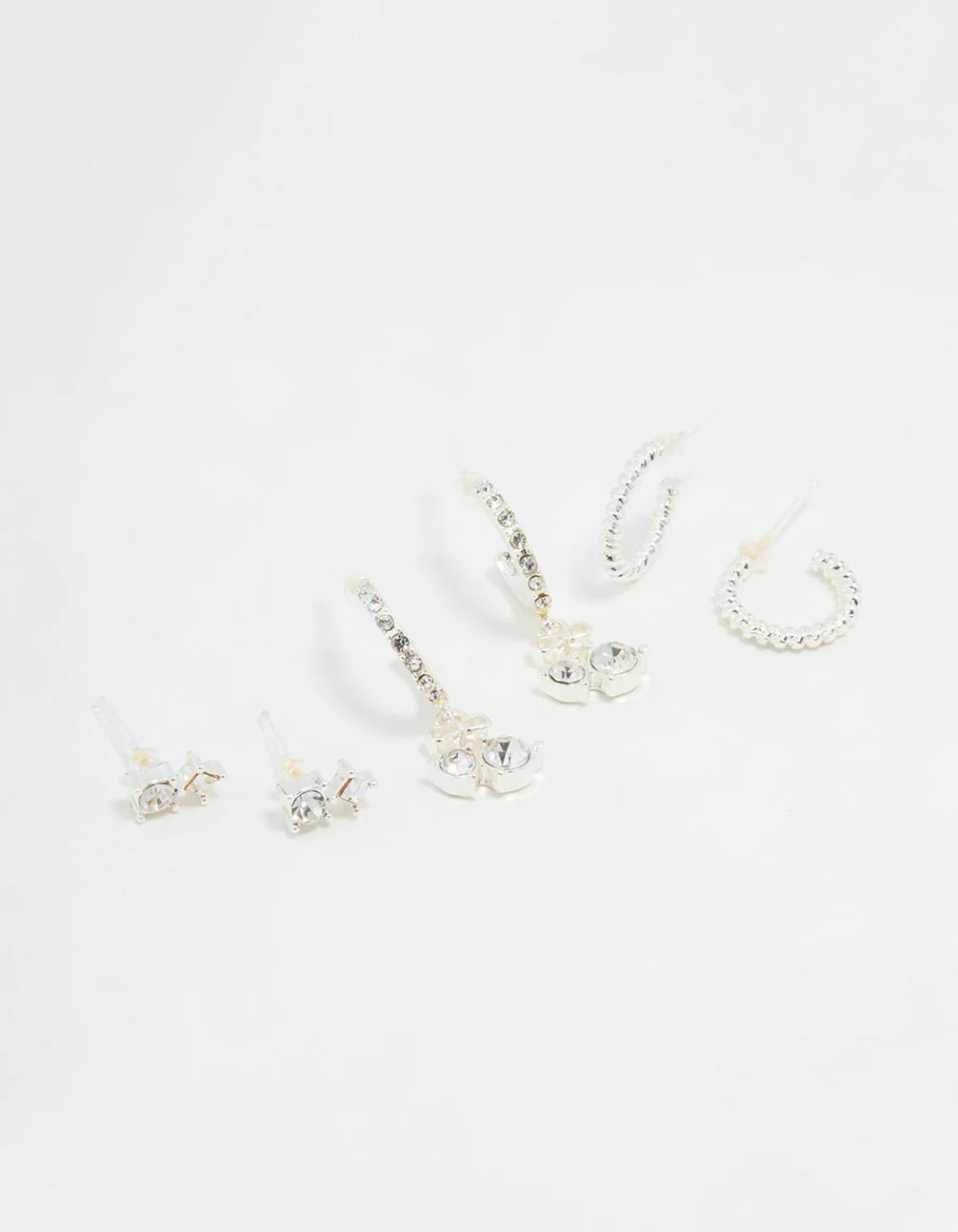 Silver Diamante Cherry Hoop & Stud Earrings 3-Pack