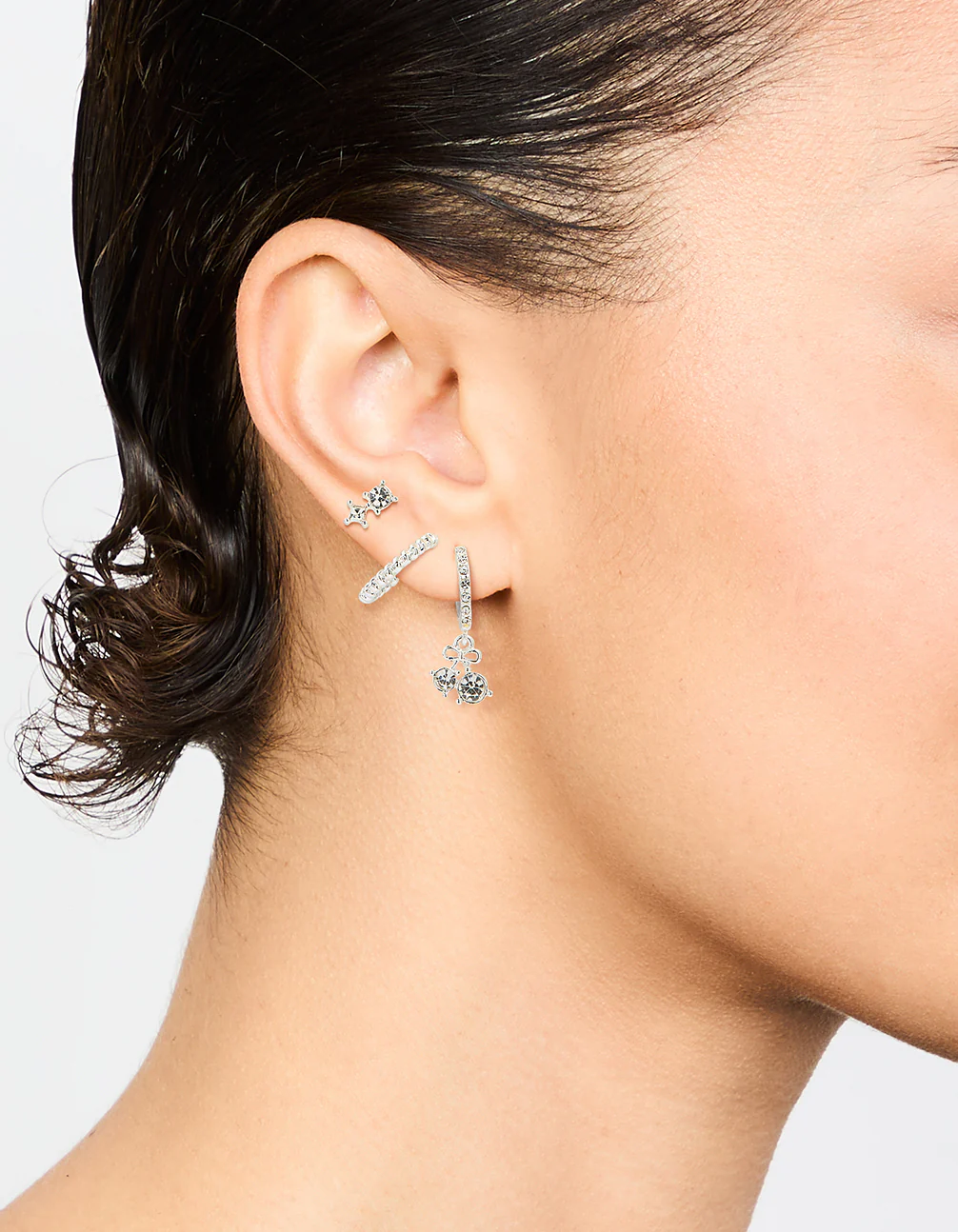 Silver Diamante Cherry Hoop & Stud Earrings 3-Pack - Image 2